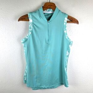 Women's Adidas Active Primegreen Floral  Sleeveless Quartet Zip Aqua Top Size Sm